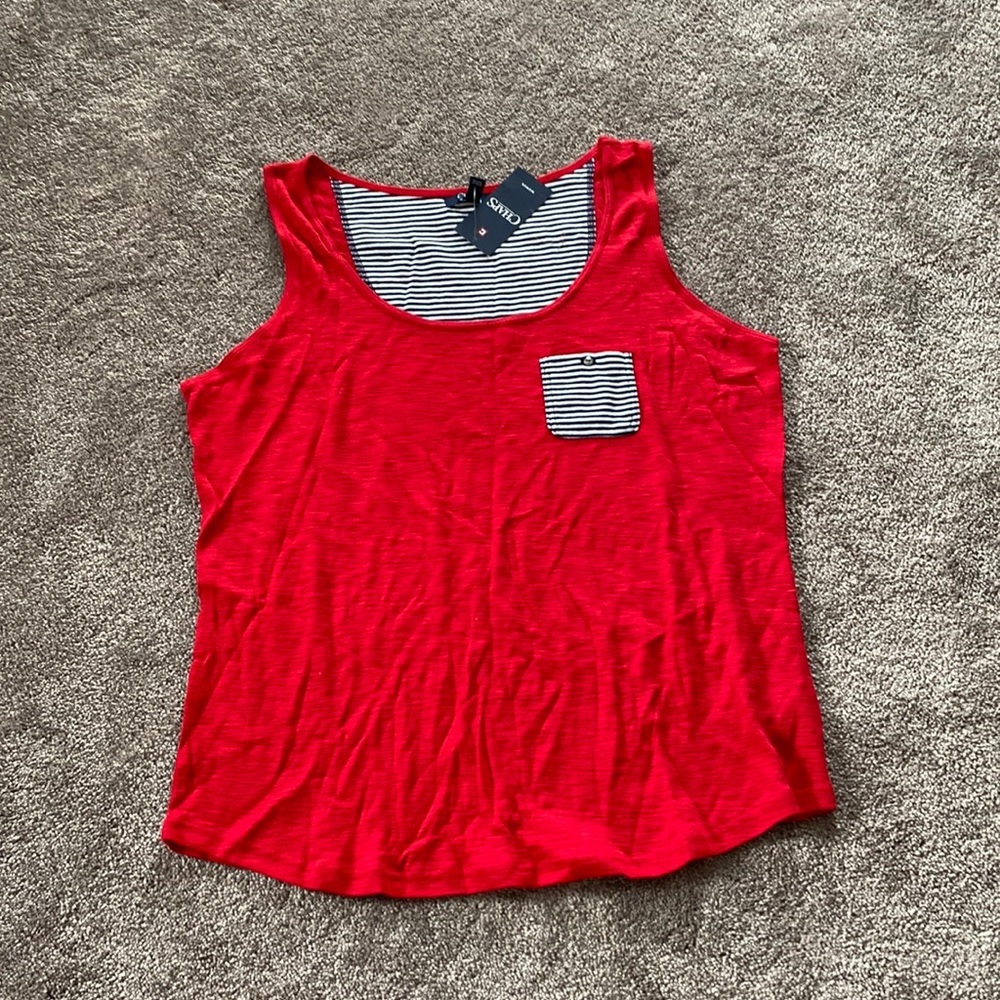 Chaps Red Sleeveless Tank Top Striped Pocket Casual Summer SIZE 2X